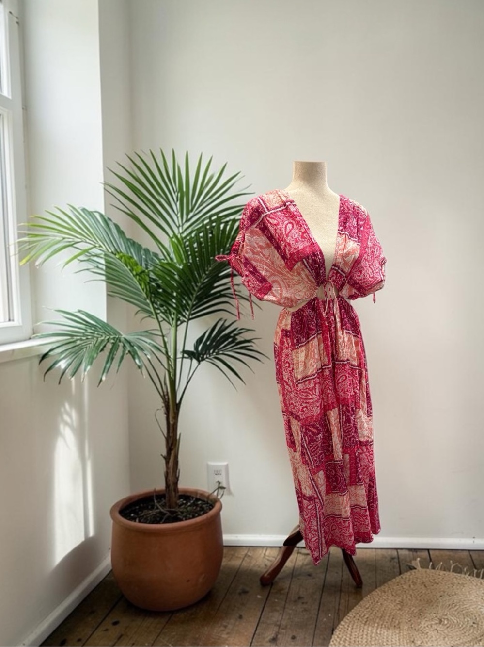 NEW~ Zara Pink Patchwork V-Neck Maxi Dress  size Medium - Picture 3 of 16
